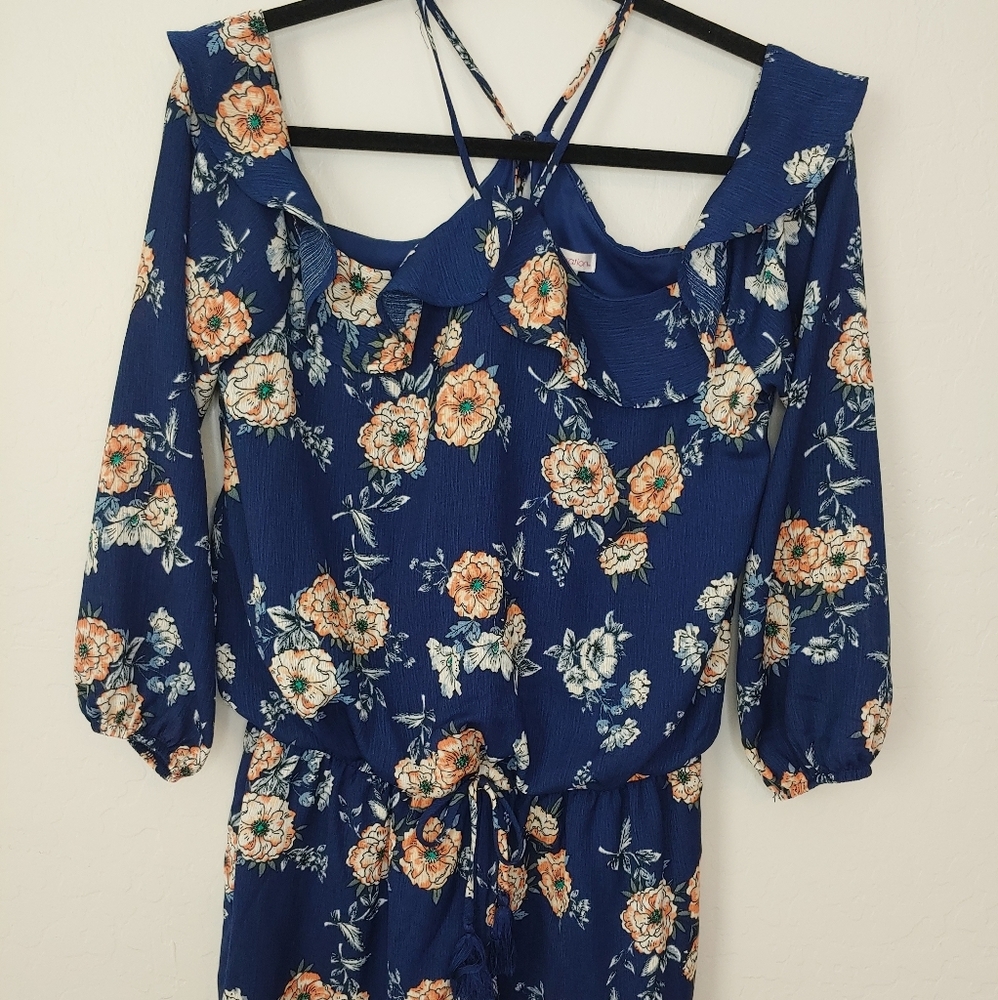 Women's shorts romper medium blue floral